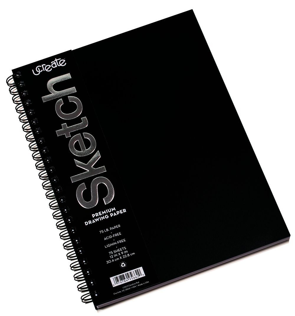 Pacon® UCreate Poly Cover Sketch Books, 12 x 9, 75 Sheets, Black, Pack Of  3 Books