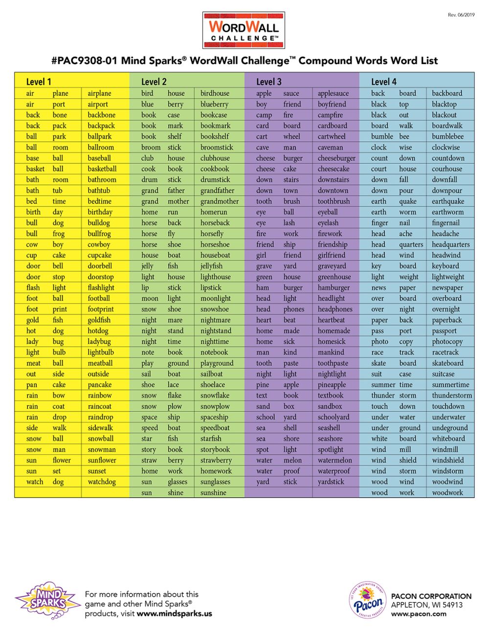 Mind Sparks WordWall Challenge Card Game, Compound Words, 3-1/2