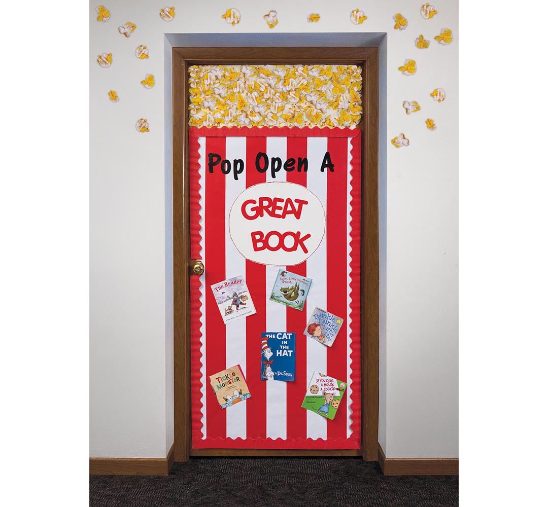 Pop open a great book popcorn movie theme door