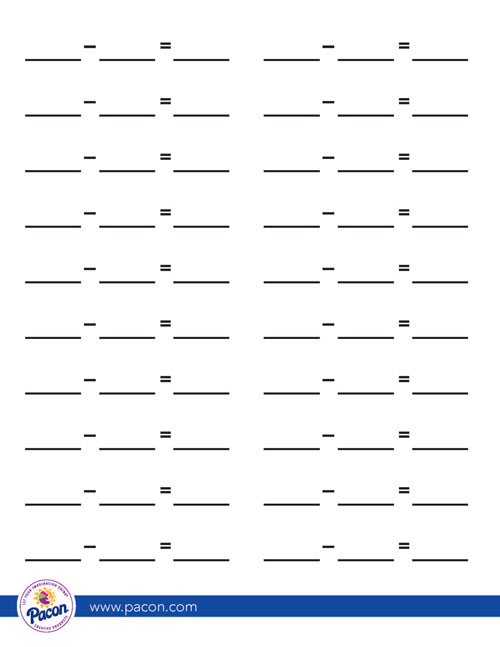 subtraction practice free template