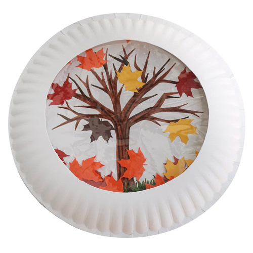 Fall scene added to paper plate ring