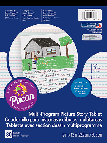 Pacon® PAC2695BN Newsprint Handwriting Paper, Picture Story, Grade 2,  White, 1/2 Ruled (Short Way), 8-1/2 x 11, 500 Sheets Per Pack, 5 Packs