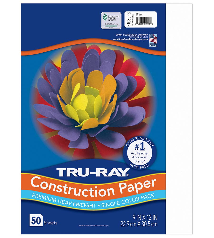 PAC103031, Pacon® 103031 Tru-Ray Construction Paper, 76 lb Text Weight, 9  x 12, Assorted Standard Colors, 50/Pack