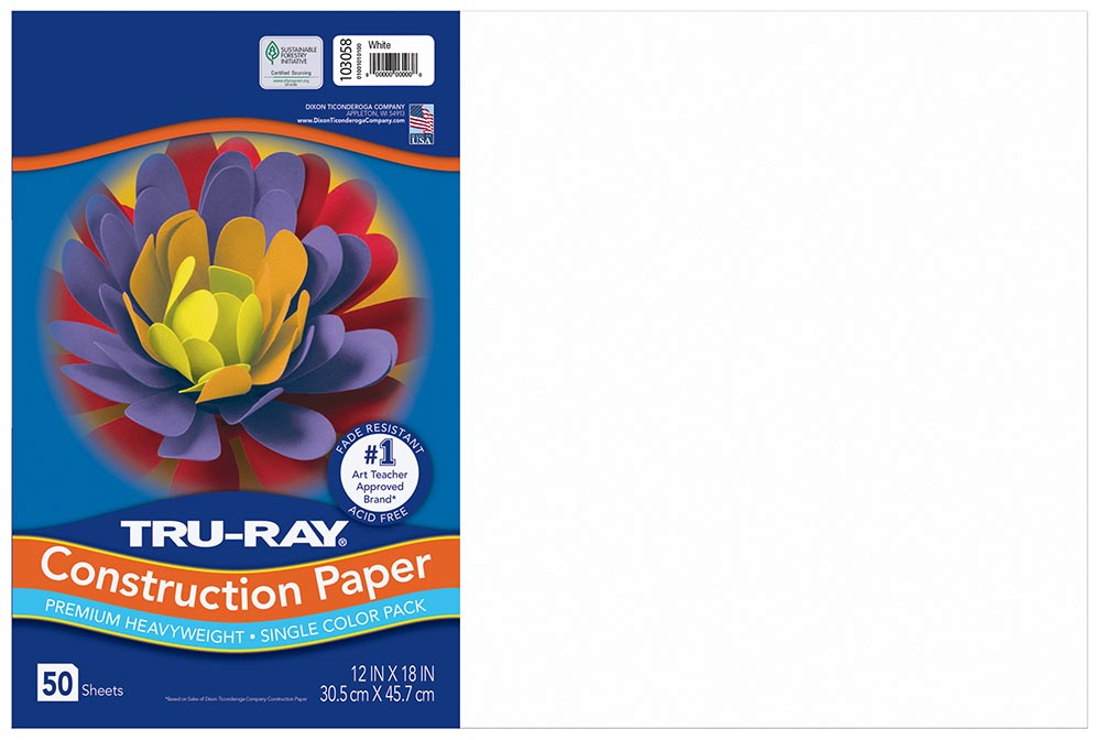 Pacon P6512 Peacock Sulphite Construction Paper, 76 lbs, 12 x 18, Assorted, 50 Sheets/Pack