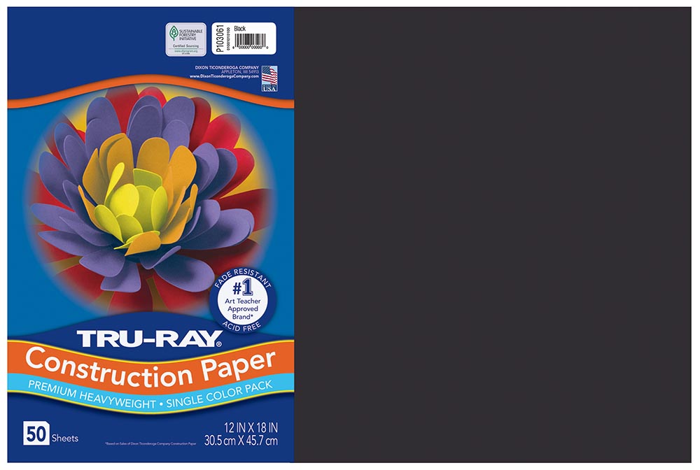 Construction Paper Black 12 in x 18 in, 50 sheets - Pacon Creative Products
