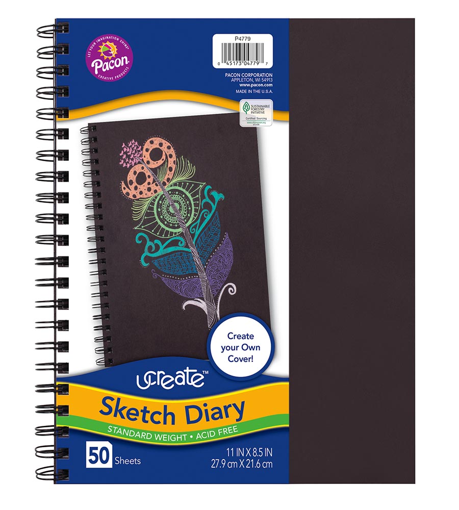 Create Your Own Cover Sketch Diary, Natural Chip Cover, 9 x 6, 50 Sheets  - PAC4776, Dixon Ticonderoga Co - Pacon