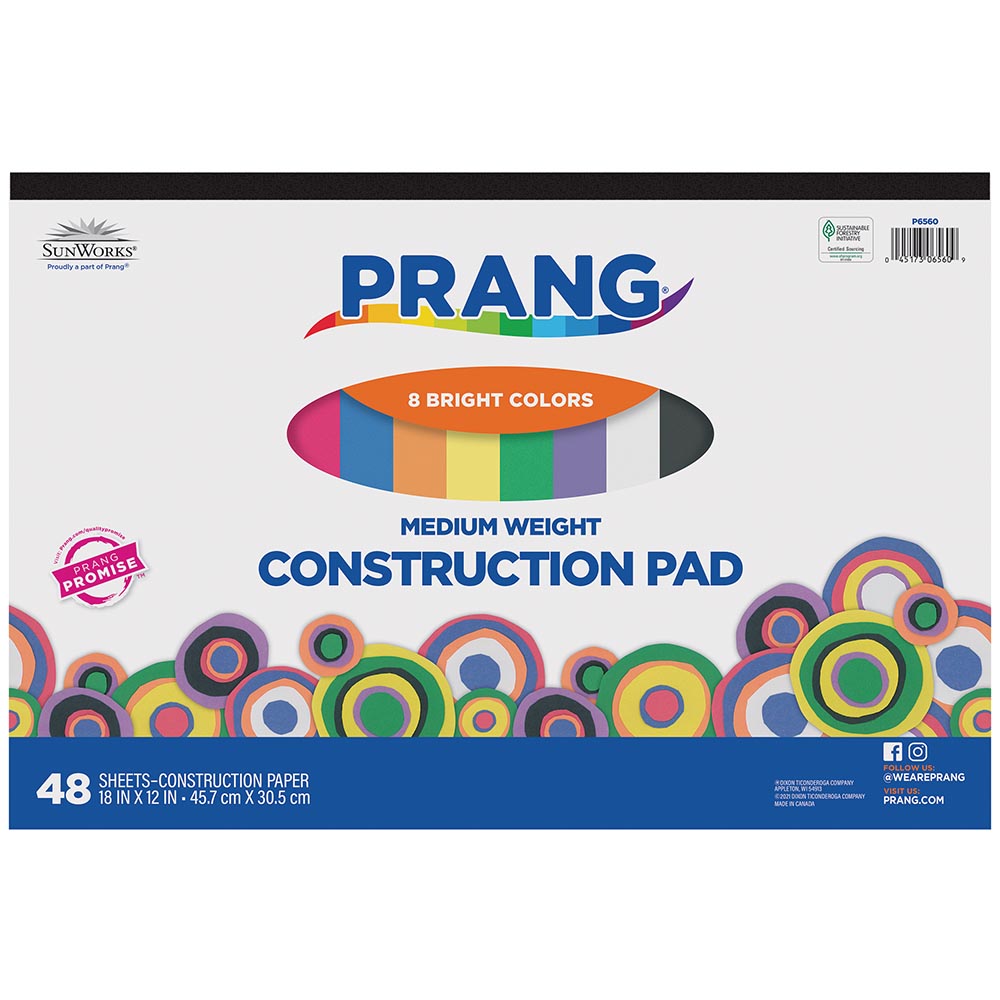 Prang® Construction Paper Pad, 8 Assorted Colors, 18 x 12, 48