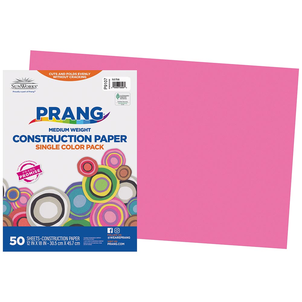 Pacon 1506536 12 x 18 in. Heavyweight Construction Paper - Hot Pink (Pack of 100)