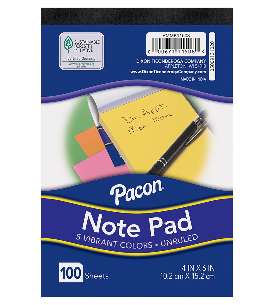 Universal Self-Stick Note Pads, 4 x 6, Lined, Assorted Pastel Colors, 100-Sheet, 5/Pk (UNV35616)